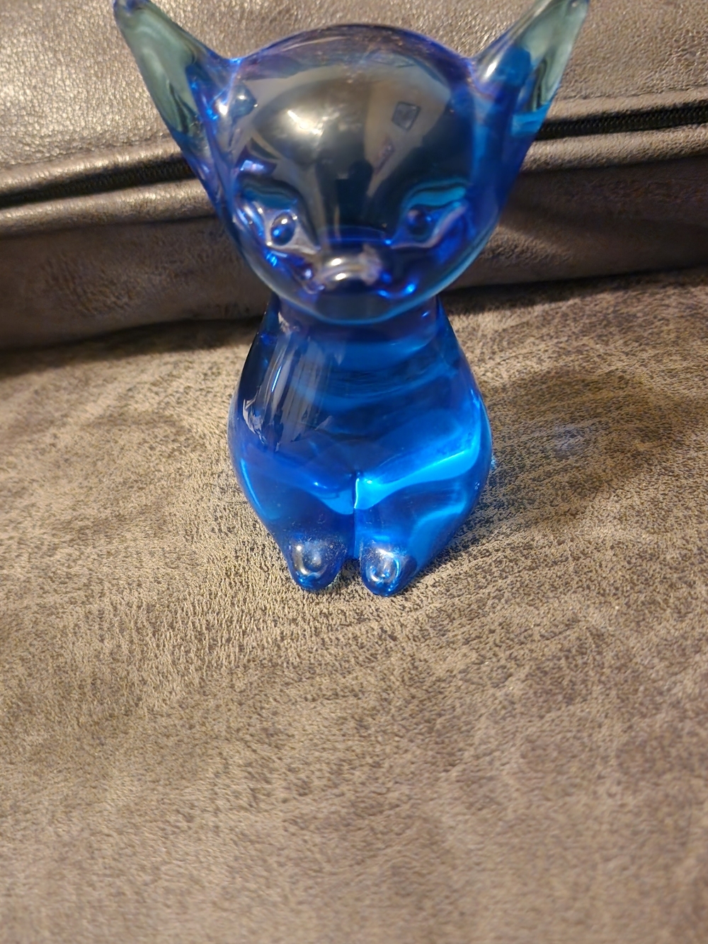 Blue Colbart Fenton  Glass Cat Figurine - Decorative Pet Sculpture